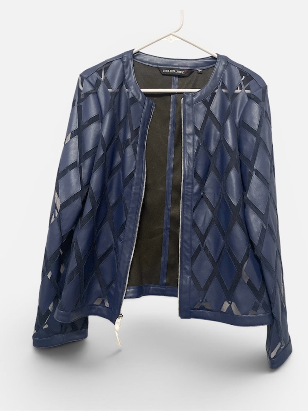 Colleen Lopez Navy Diamond Mesh Zip-Front Jacket